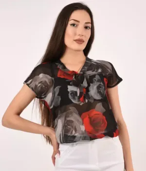 ПЕНЕЛОПЕ - Блуза с къс ръкав - шифон - Рози - Без ръкав - RenyStyle.bg