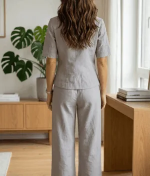 Дамски ленен костюм в светло бежово - Летни костюми - RenyStyle.bg
