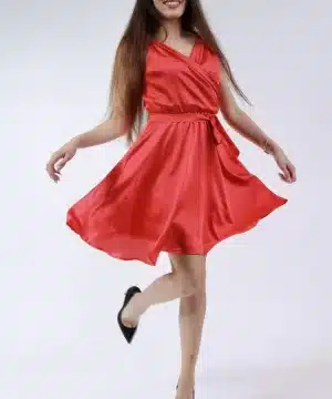 Червена лятна рокля Фиора от сатен - Летни рокли - RenyStyle.bg