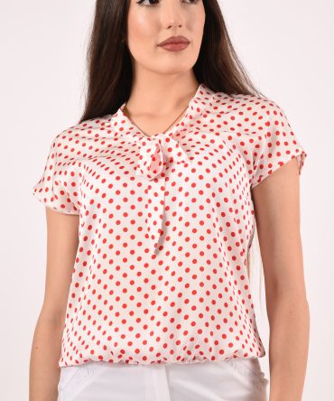 ПЕНЕЛОПЕ - Блуза с къс ръкав - сатен - червени точки