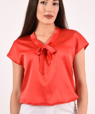 ПЕНЕЛОПЕ - Блуза с къс ръкав - сатен - червено