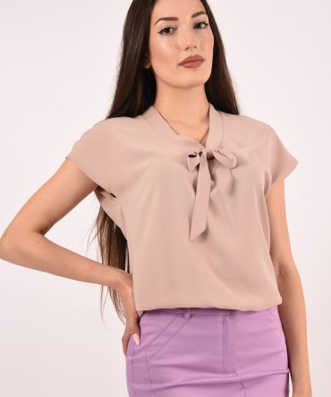 ПЕНЕЛОПЕ - Дамска блуза с къс ръкав - коприна - бежаво