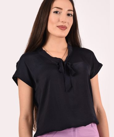 ПЕНЕЛОПЕ - Дамска блуза с къс ръкав - коприна - тъмносиньо