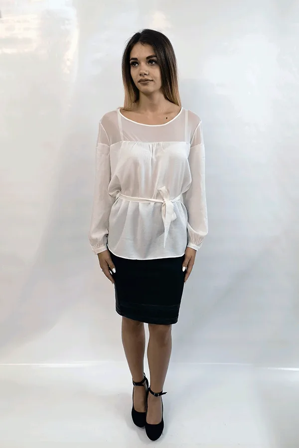 Дамска риза Коприна с Тюл - 46, Бял -  - RenyStyle.bg