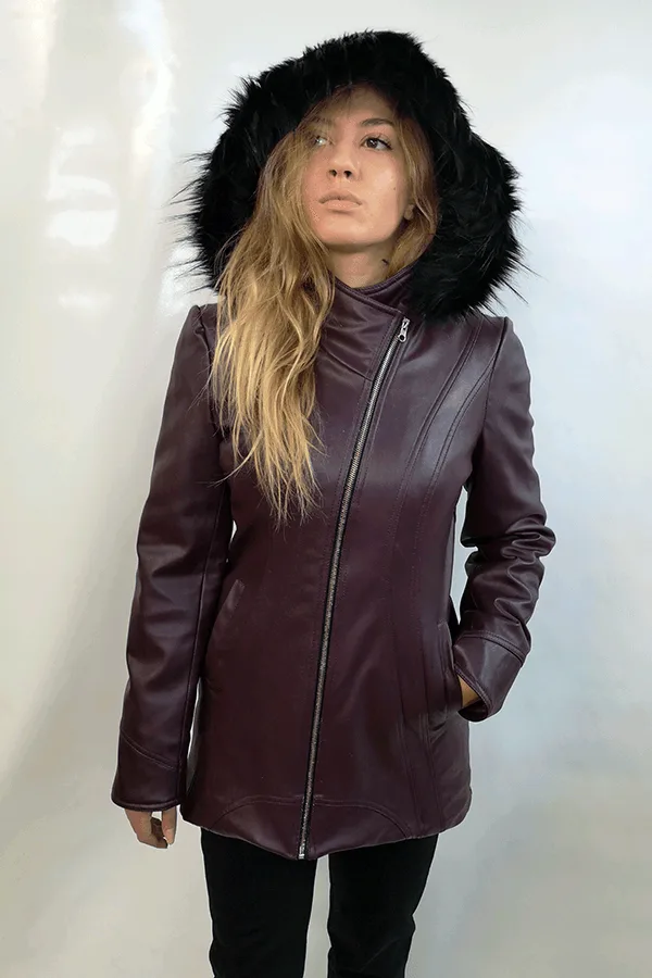 Дамско яке от Еко кожа - 42, Патладжан -  - RenyStyle.bg